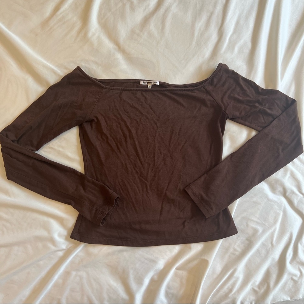 Reformation Brown Anneliese Off-Shoulder Top